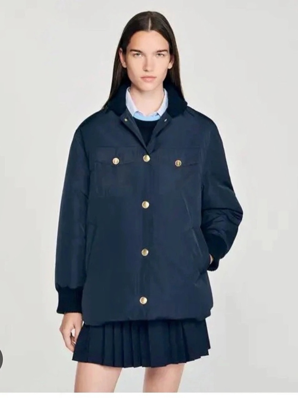 Sandro Puffer jacket with teddy collar in Blue NWT